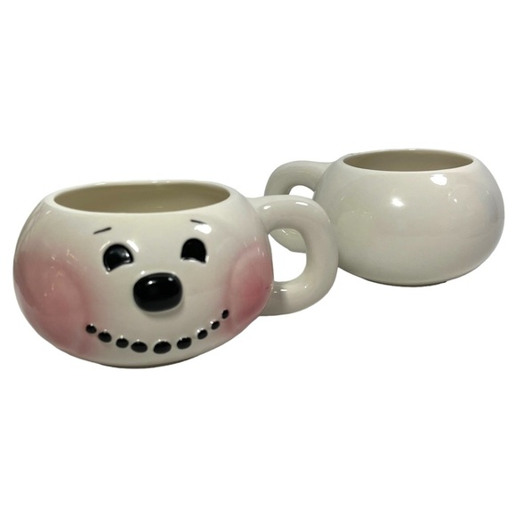 Vintage Snowman Face Mug Coffee Cocoa Cups Stacking Set of 2 Figis Inc 2000 - Picture 3 of 12